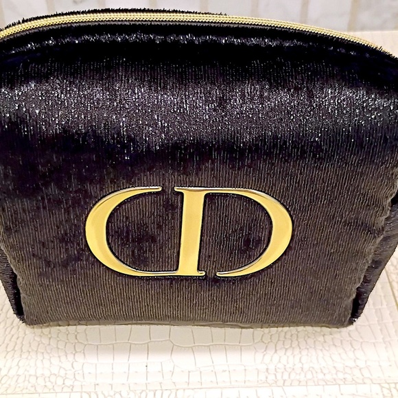 Brand New Dior Black Velour Sequin Cosmetic Bag with Gold Accents GWP - Picture 4 of 10